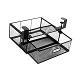 KAJHSTLOZ Under Desk Drawer Basket Punch-Free Under-Desk Drawer C Clamp Large Capacity Metal Keep Tidy Tray Sliding Storage Basket(Black)