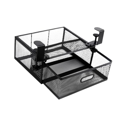 KAJHSTLOZ Under Desk Drawer Basket Punch-Free Under-Desk Drawer C Clamp Large Capacity Metal Keep Tidy Tray Sliding Storage Basket(Black)