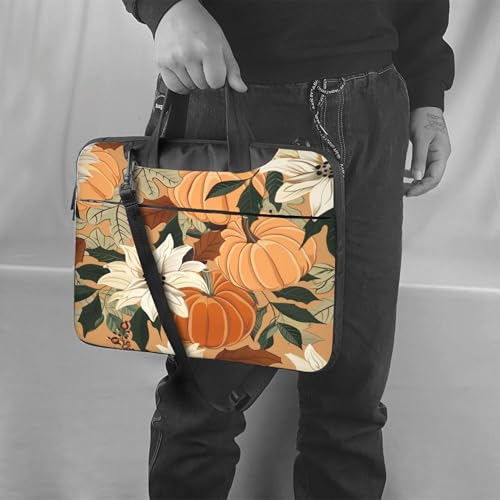 Vintage Pumpkin Laptop Bag, Retro Flower Leaves Laptop Case Sleeve Women Men Messenger Tablet Computer Briefcases 6