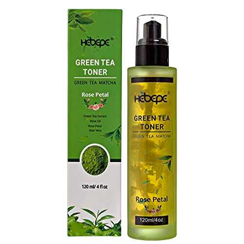 Hebepe Green Tea Matcha Facial Toner with Rose Petal, Alcohol-Free, Refreshing, Moisturizing, and Soothing Face Toner, with Rose Oil, Aloe Vera,120ml