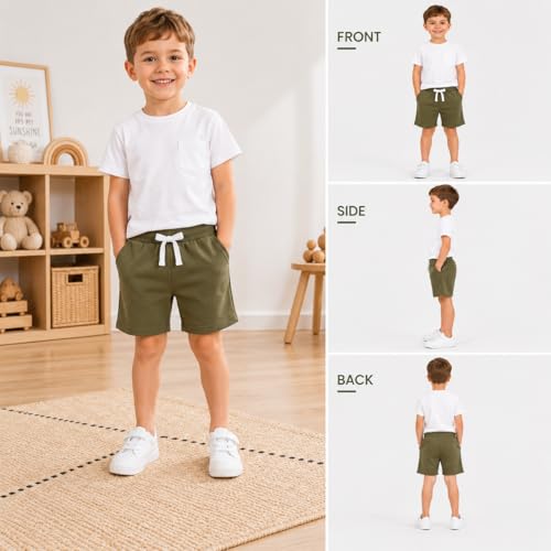 Image of HILEELANG Boys Sweat Shorts 3 Pack, French Terry Cotton Pull On Shorts with Pockets for Toddler Little Boys 2-7Y