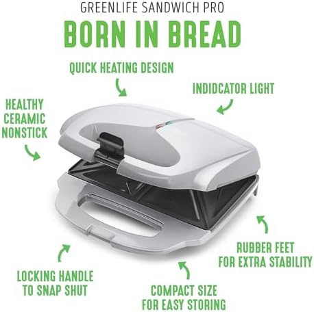 GreenLife Pro Electric Panini Press Grill and Sandwich Maker, Healthy Ceramic Nonstick Plates,Easy Indicator Light, PFAS-Free, Gray