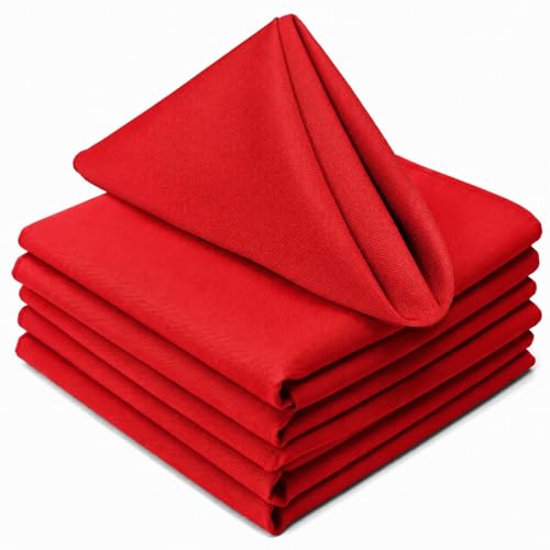 TableLinensforLess 17"x17" Polyester Cloth Napkins, Set of 6 (Holiday Red) | Easy-Care, No-Iron Finish, Superior Color Retention, Machine Washable