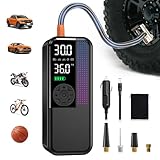 Tire Inflator Portable Air Compressor, 150 PSI Cordless Air Pump, Dual Power 6000mAh, 12V DC Car Plug, Fast Inflation 24L/Min, Auto Shut-Off, LED Light, 4 Preset Modes for Car, Bike, Motorcycle, Balls