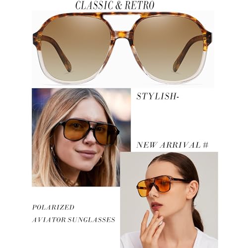 Image of Onrtry Retro Polarized Aviator Sunglasses for Women Men Classic 70s Vintage Trendy Square Sun Glasses Shades