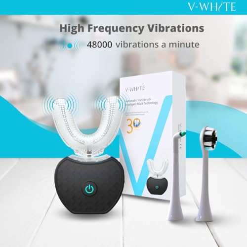 Image of V-WHITE Adults Auto Brush Ultrasonic U-Shaped Toothbrush - 360 Teeth Cleaning, Hands-Free Electric Autobrush - Gum Protection, Waterproof IPX7, Wireless Charging