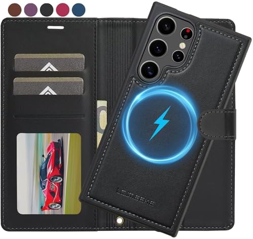 Ailicici für Samsung Galaxy S22 Ultra Hülle, [Abnehmbar] 2-IN-1 Abnehmbare magnetische Hülle, Kabelloses Laden, Kartenfach Leder Case, Handyhülle RFID Klapphülle, Schutzhülle für S