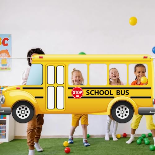 72x34 Inch School Bus Photo Booth Prop Selfie Frame, Back to School Backdrop Banner First Day of School Teacher Appreciation Week Welcome Party Decoration Sign Students Birthday Yellow Bus Supplies - Image 5