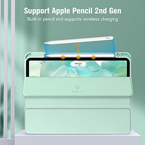 Image of Fintie Case for iPad Pro 11 Inch 3rd Generation 2021 - [Supports 2nd Gen Pencil Charging ] Slim Transparent Clear Hard Back Cover with Soft TPU Edge, Pencil Holder, Auto Wake /Sleep, Green