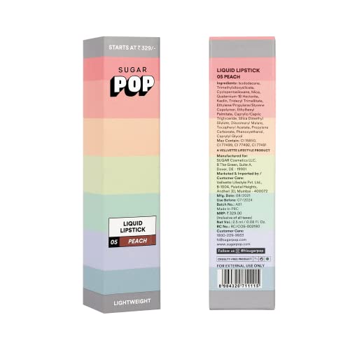 Image of SUGAR POP Liquid Lipstick - 05 Peach (Peachy Orange) - 2.5 ml - Velvet Matte Texture, Non-drying Formula, Transfer Proof, Long Lasting, Rich Hydrating Pigment l All Day Wear Lipstick for Women