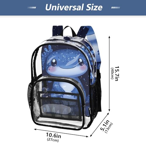 Kids PVC Clear Backpack Cartoon Blue Axolotl Waterweed Heavy Duty Multi-pockets Large Capacity Transparent See Through Bookbag for School Travel Sport Work4