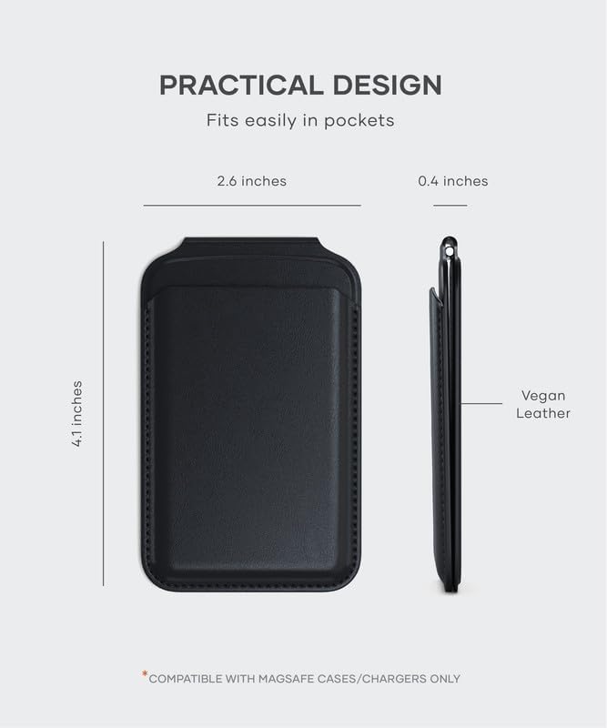 SATECHI Portfel Magnetyczny Z Magsafe I Stojak Klapką, Portfel Na iPhone Z 4 Miejscami Na Karty, Klapka Przednia Z funkcją NFC Dla iPhone 15, iPhone 14, iPhone 13, iPhone 12 - Skóra Wegańska, Czarnym