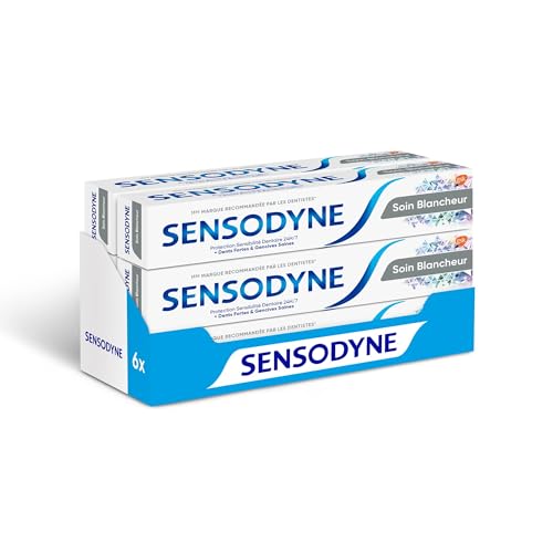 Sensodyne Dentifricio sbiancante cura bianchezza, protezione completa 24 ore contro la sensibilità dentale con azione bianchezza, confezione da 6 x 75 ml