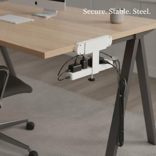 Soporte de montaje para regleta de acero al carbono, soporte robusto para protector contra sobretensiones para pared o escritorio, organizador de gestión de cables (4.7 x 2.0 x 3.9 pulgadas) miniatura 2