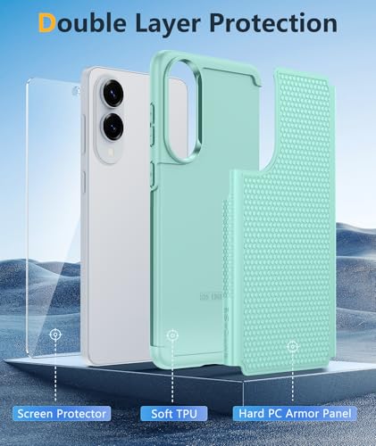 Image of FNTCASE for Samsung Galaxy S25-Edge Case: Lightweight Cell Phone Cover Military Grade Drop Protection with Non Slip Textured Back | Rugged Shockproof Protective Bumper Cases(Mint Green)