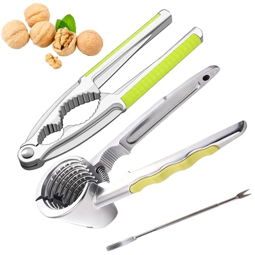 3-Piece Nutcracker Set with Fork & Non-Slip Grip, Metal Funnel Walnut Pliers Almond Cracker for All Nuts, Seafood & Chestnuts