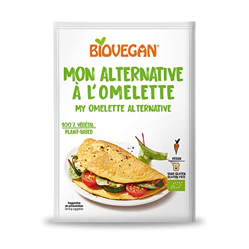 Biovegan Mon substitut d'omelette, substitut d'œuf végétal à base de pois chiches, idéal pour de délicieuses omelettes ou spätzle, sans gluten et végétalien, 15 x 43 g Cover