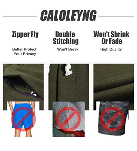 Caloleyng Mens Cotton 8" Long Casual Lounge Fleece Shorts Pockets Jogger Athletic Workout Gym Sweat Shorts Army Green #TOP4