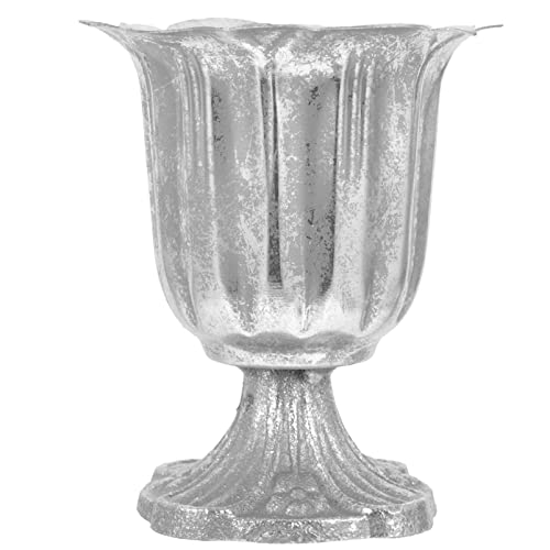 Yardwe Urn Planter Nursery Pot Flower Pots Roman Column Flowerpots Antique European Urn Planter For Balcony Home And Office Silver #TOP7