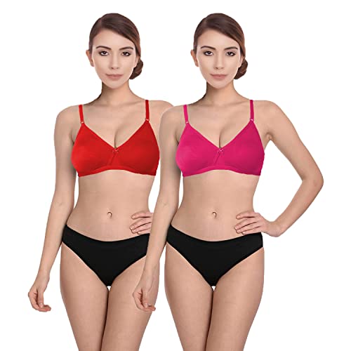 Image of She Wears Full Coverage Non-Padded and Wirefree Daily Use Combo Bra Panty Set for Female.