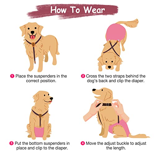 Image of Pet Soft Dog Suspenders 2 Pieces Female Dog Diaper Suspenders for Dogs Diaper Keeper Suspender for Skirt, Dress, Diapers (Black & Pink, XS /S)