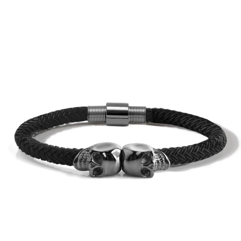 EXTREME Skull Crusher Bracelet | Aerograde Stainless Steel | Handwoven Cotton Rope | Bracelet for Men (Gunmetal) (B0CNKL6JKH) Amazon Price History, Amazon Price Tracker