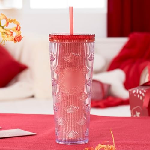 スターバックス 海外限定 ストロー付きタンブラー 710ml 二重構造プラスチックカップ 創意デザイン ドリアンカップ 魚鱗模様 大容量 (グラデーションピンク) [並行輸入品]のサムネイル