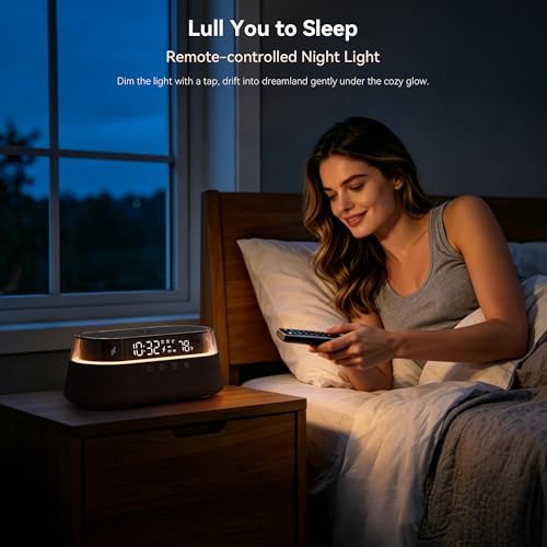 Image of 6-in-1 Bluetooth Speaker Alarm Clock with Remote, 15W Fast Wireless Charger, FM Radio & Dimmable LED Night Light, Dual Digital Clock for Bedroom Home Office, Ideal for Him, Men Women