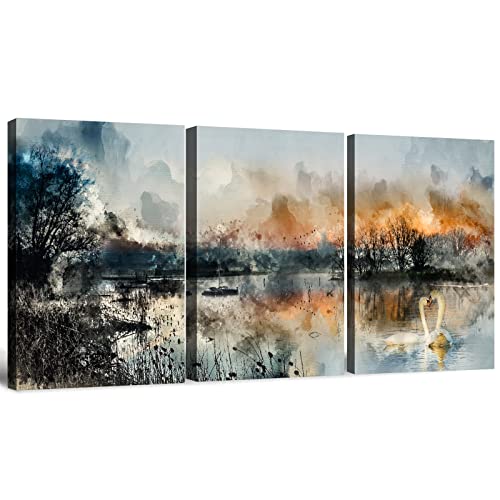 Barssetel Abstract Canvas Wall Art For Living Room, Modern Gray Black Watercolor Lake Landscape Forest Painting Artworks Picture For Bedroom Kitchen Office Home Wall Decorations #TOP25