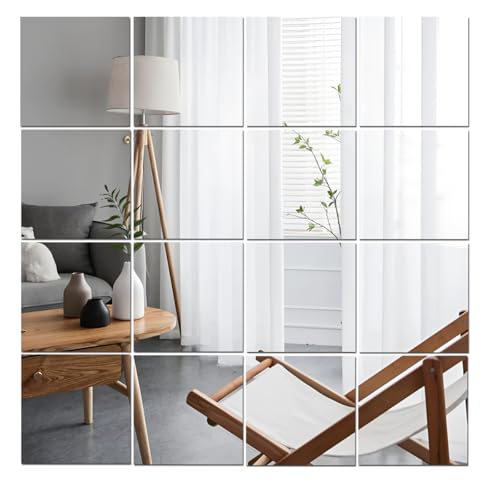Lokiiz Acryl-Spiegel-Aufkleber für Wände, HD-Spiegel, DIY-Fliesen, bruchsicher, Wandspiegel, zum Aufkleben, Make-up, Zuhause, Workout, Fitnessstudio, Flur, selbstklebend, 10/16 Stück