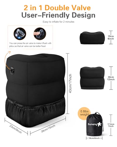 Sunany Inflatable Foot Rest Pillow for Travel, Kids/Adults Airplane Travel Pillow-Adjustable Height for Kids to Sleep While Traveling,Suitable for Airplane, Cars, Office, Home and Any Travel (Black) - Image 3
