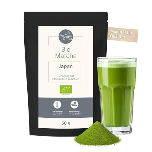 Matcha Bio Tee Pulver 50g lose – Hochwertiger Grüntee aus kontrolliert biologischem Anbau in Kagoshima Japan – Sanft-herb mit feiner Umami-Note – Für Matcha Latte, Smoothies & Zeremonie – MyCupOfTea