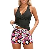 Generisch Costume da bagno da donna, alla moda, top bikini con gonna, vestito tankini per spiaggia piscina 2026, Nero, M