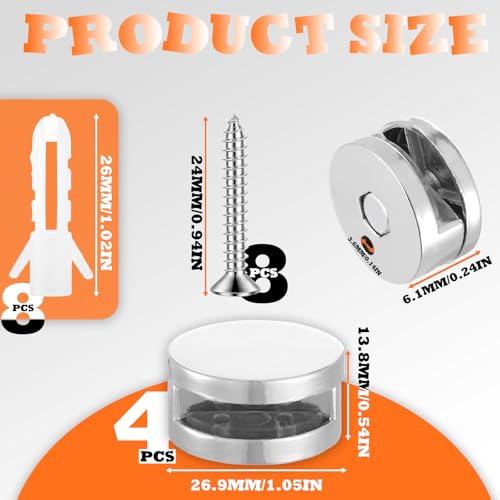 Image of 3-5mm Frameless Mirror Clips for Wall Mounting, 4 Pack Metal Round Mirrors Mounting Clips Heavy Duty Mirror Hanging Hardware Holders Clip with Long Screws & Anchors for Frameless Mirrors Wall-Mounting