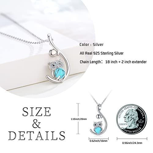 Coachuhhar Owl Necklaces Gifts For Women 925 Sterling Silver Animal Owl Pendant Turquoise Jewelry Gifts For Her Girls Birthday Christmas #TOP6
