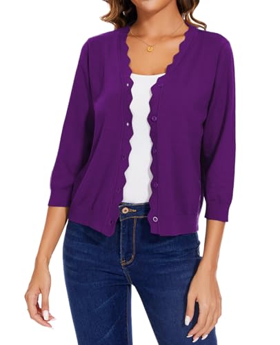 Image of MINTLIMIT Sweater for Women Buttoned Women's Shrugs V-Neck Knitted Cardigan (Dark Purple XL)