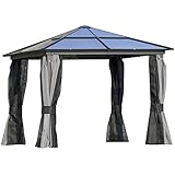 Outsunny Luxus Pavillon Gartenpavillon Alu Partyzelt Gartenzelt mit lichtdurchlässigem PC Dach Braun+Beige 300 x 360 x 265 cm