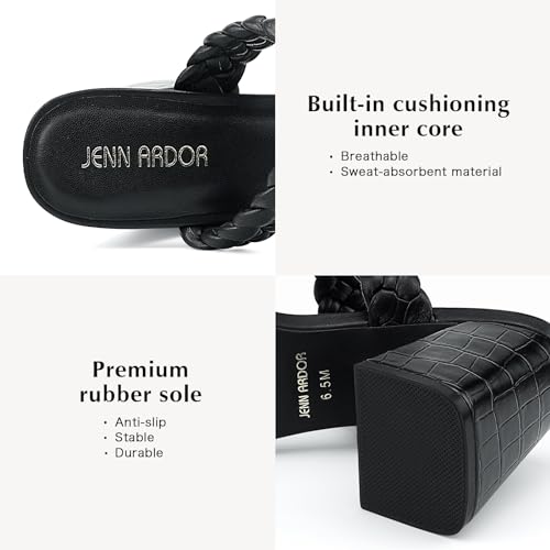 JENN ARDOR Women's Heeled Sandals Chunky Heel Square Toe Strappy Braided Sandals for Women Mules Heels Comfortable Slide Dress Sandals3