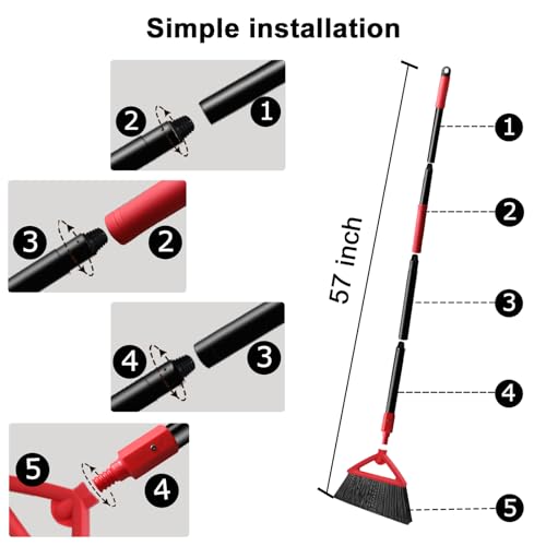 Image of Heavy Duty Red Angle Broom with Long Handle - 3 Pack