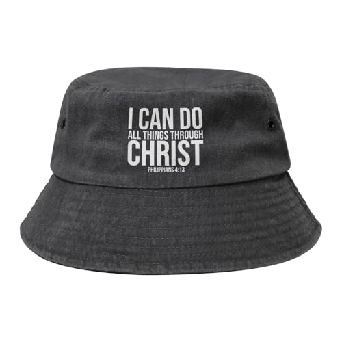 Sun Hats,Philippians 4：13 Bible Verse Christian Gifts Faith Religious Bucket Hat Women Men Cowboy Fisherman Hat Black