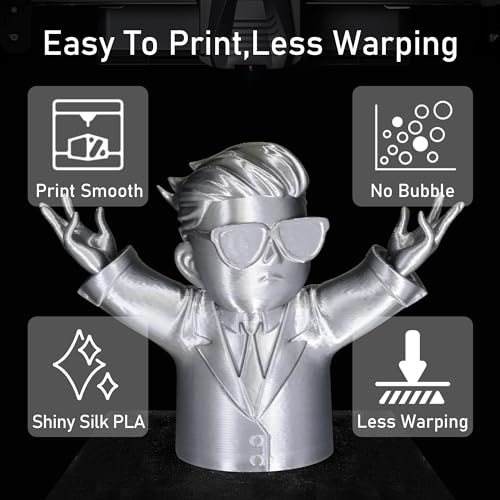 Image of Silk Sliver PLA Satin Shiny 3D Printer Filament, 1.75mm Diameter 1kg Spool 2.2lbs for FDM 3D Printers