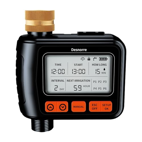 Programmable Garden Hose Timer with Large LCD Screen Rain Sensor Delay Manual Mode Child Lock IPX5 Waterproof Outdoor Use
