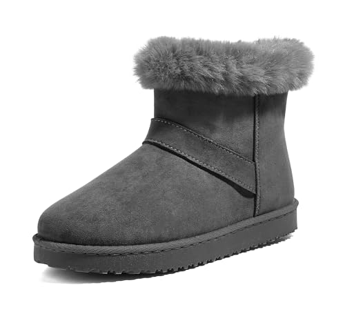 TIMEJOY Suede Snow Boots for Women Winter Warm Ankle Booties Faux Fur Lined Water-Resistant Non-Slip Fashion Comfortable Shoes for Daily Wear(8US Grey)