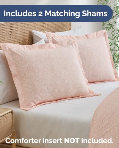 Image of Duvet Cover King Size Set - Extra Soft Floral Duvet Cover 104 x 90 with 2 Pillow Shams - Comfy, Cozy, Breathable Floral Bedding Set - Hotel Luxury & Fade Free w / Zipper Closures and Ties - Pink Daisy
