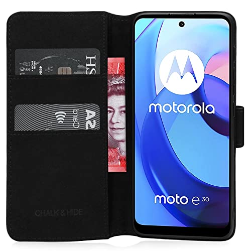 CHALK & HIDE, Real Leather Book Wallet Flip Case Cover For Motorola Moto E20, Real Leather Design With Card Slot - Image 2