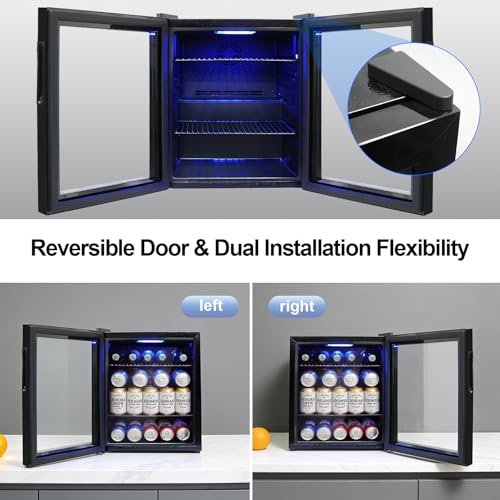 Image of Mini Beverage Refrigerator - Small Beverage Fridge with Glass Door for Soda Beer Wine - Countertop Drink Cooler for Home, Dorm, Office or Bar, Electronic Temperature Control，1.4cu.ft.Black