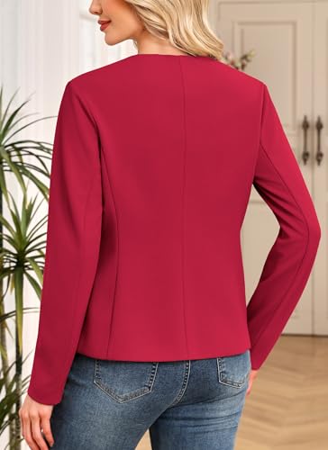 Women's Casual Stretchy Knit Blazer Lightweight Slim Fit Jackets Long Sleeve Business Suit with Pockets Red3