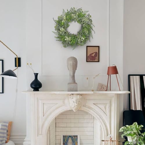 Briful 20in Eucalyptus Door Wreath Spring Summer Greenery Wreath Artificial Hanging Foliage Wreath for Front Door Outside All Season Window Mantle Farmhouse Home Decor by Briful - Image 5