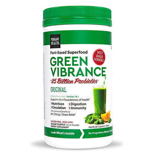 Vibrant Health, Green Vibrance, Plant-Based Superfood Powder, 25 Billion Probiotics Per Scoop, Vegetarian