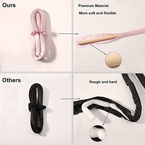 Foto von Lockenwickler Locken Ohne Hitze, New Heatless Curls Band, Rutschfest Heatless Seidenhaar Lockenwickler mit Haarnadel, Wave Formers über Nacht, Hair Curler no Heat Frisurenset, für Lange Haar (Rosa)